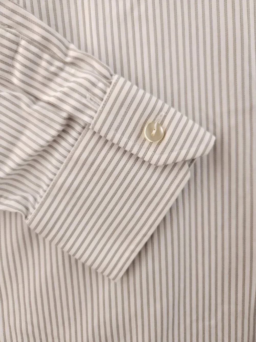 Eton Gray Cotton 17 Striped Button Up Long Sleeve Shirt Pocket Men Work Elegant